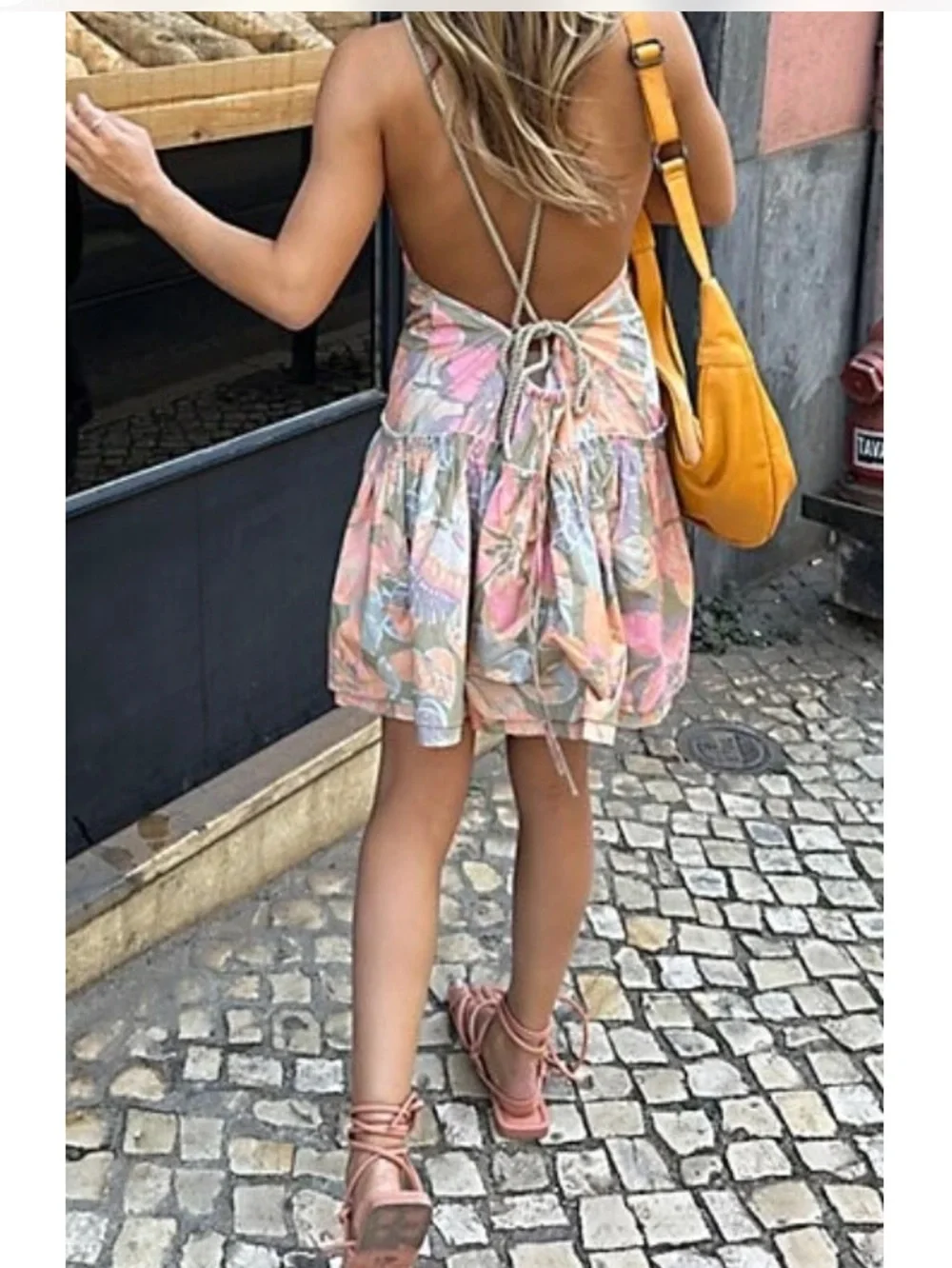 Free People Rainforest Combo DesPastel Floral Halter Mini Dress Size Large